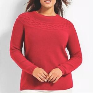 NWT TALBOTS DIAMOND CABLE CREWNECK SWEATER COTTON, CASHMERE RED SIZE 2X Petite